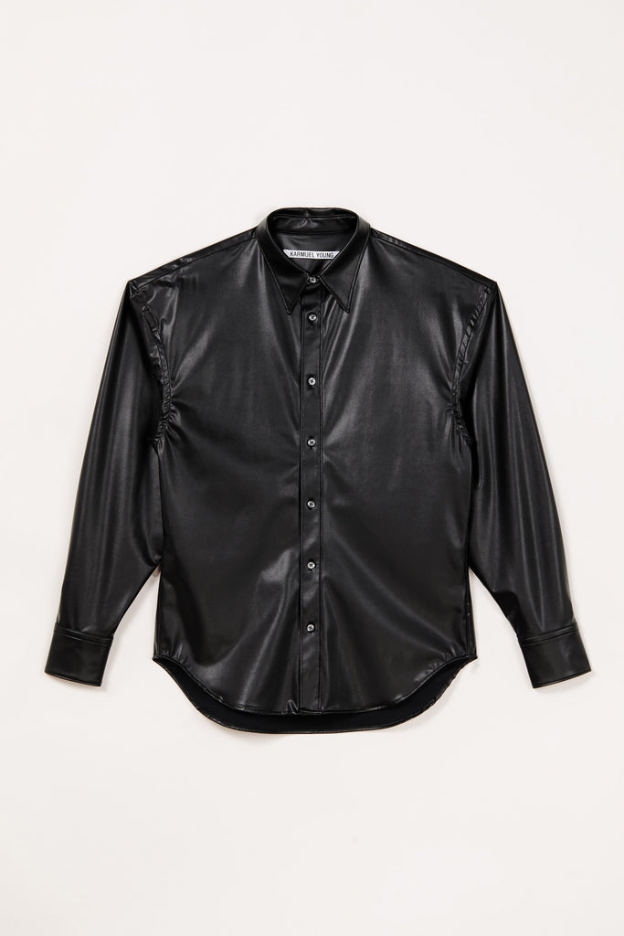 Black Polyamide Faux Leather Trapezium Shirt