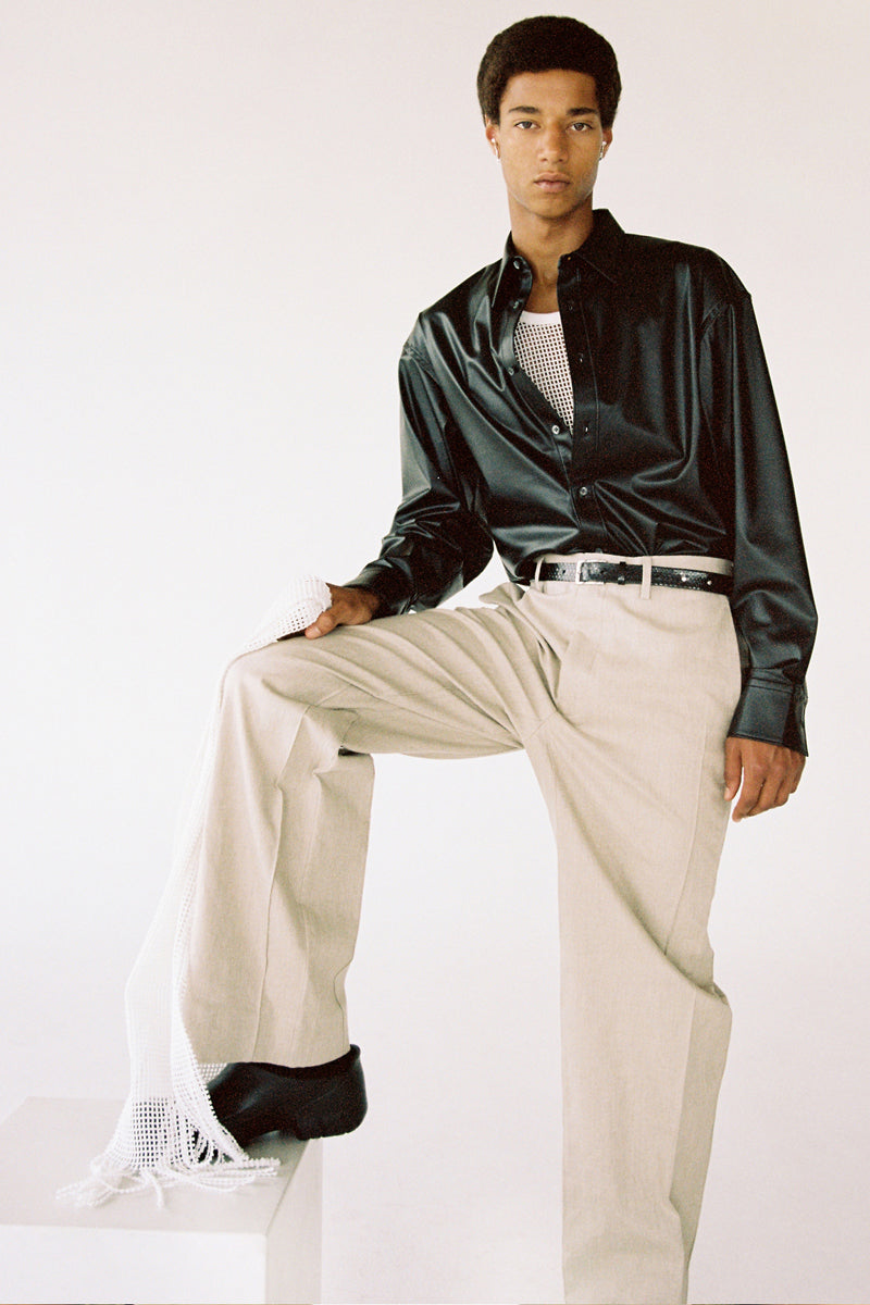 Black Polyamide Faux Leather Trapezium Shirt