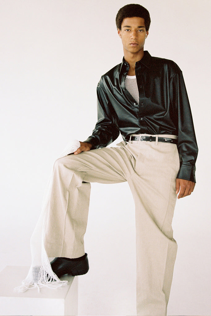 Black Polyamide Faux Leather Trapezium Shirt