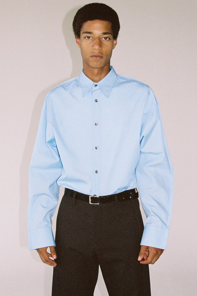 Light Blue Cotton Bold Trapezium XY-plane Shirt