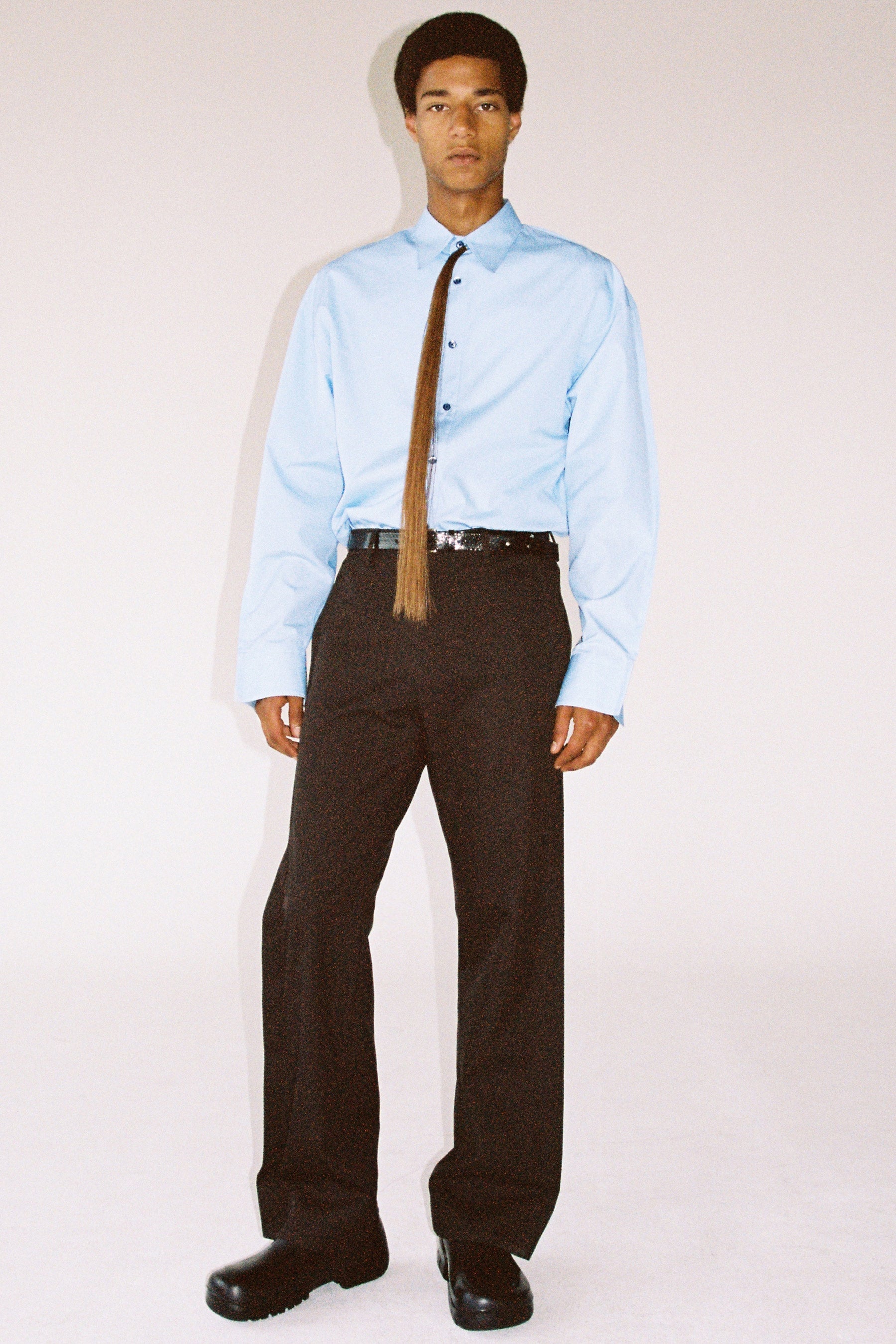 Light Blue Cotton Bold Trapezium XY-plane Shirt