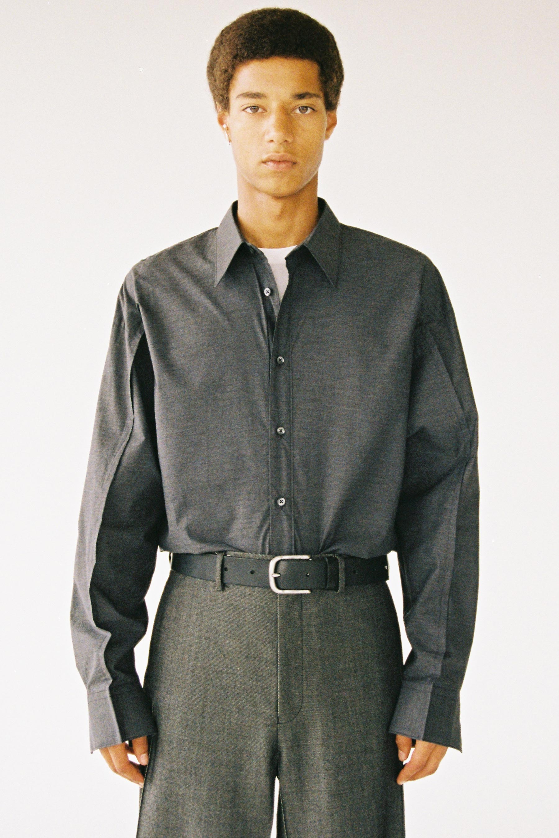 Dark Grey Cotton Bold Trapezium YZ-plane Shirt