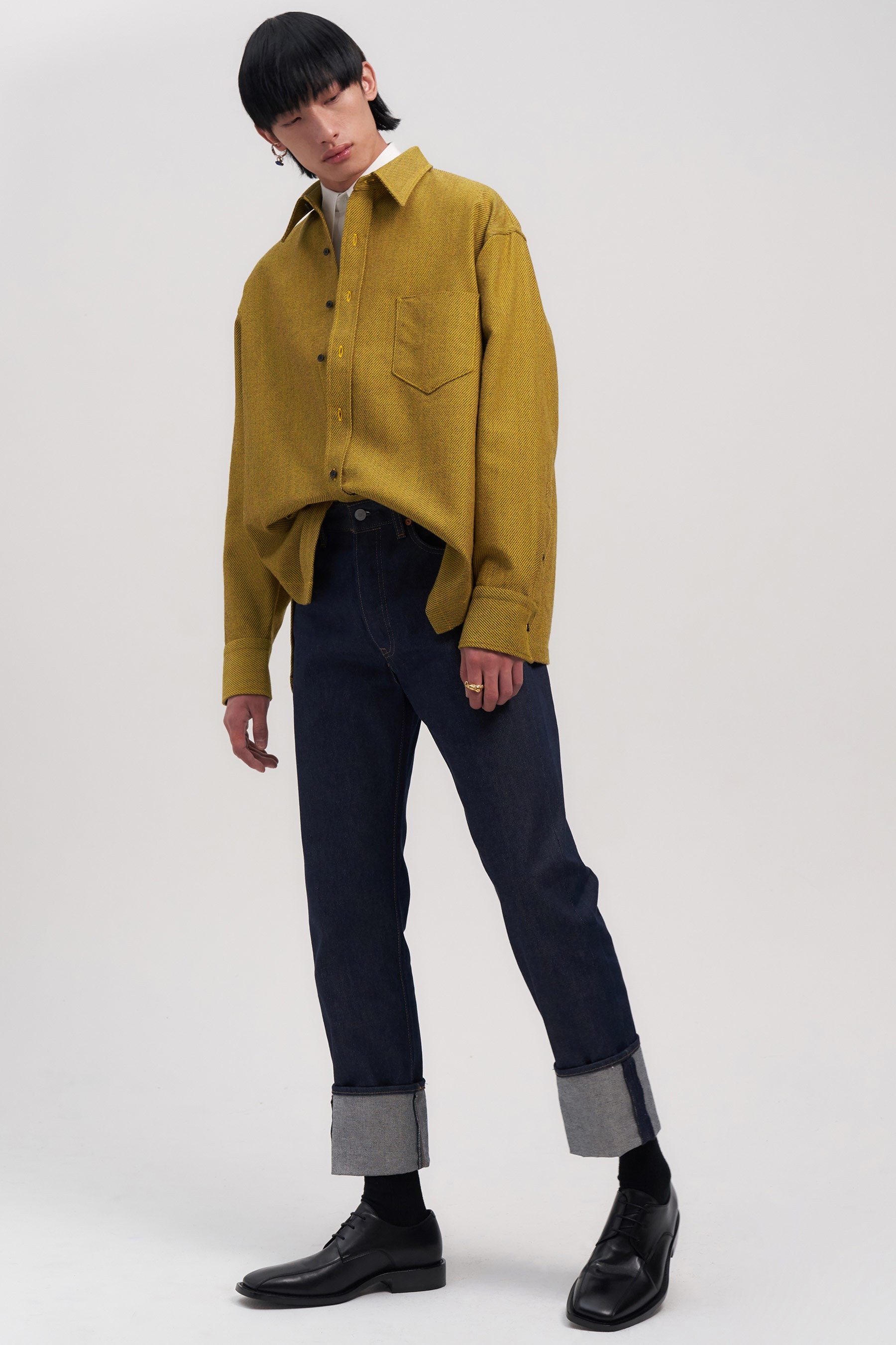 Yellow Woollen Square Overshirt