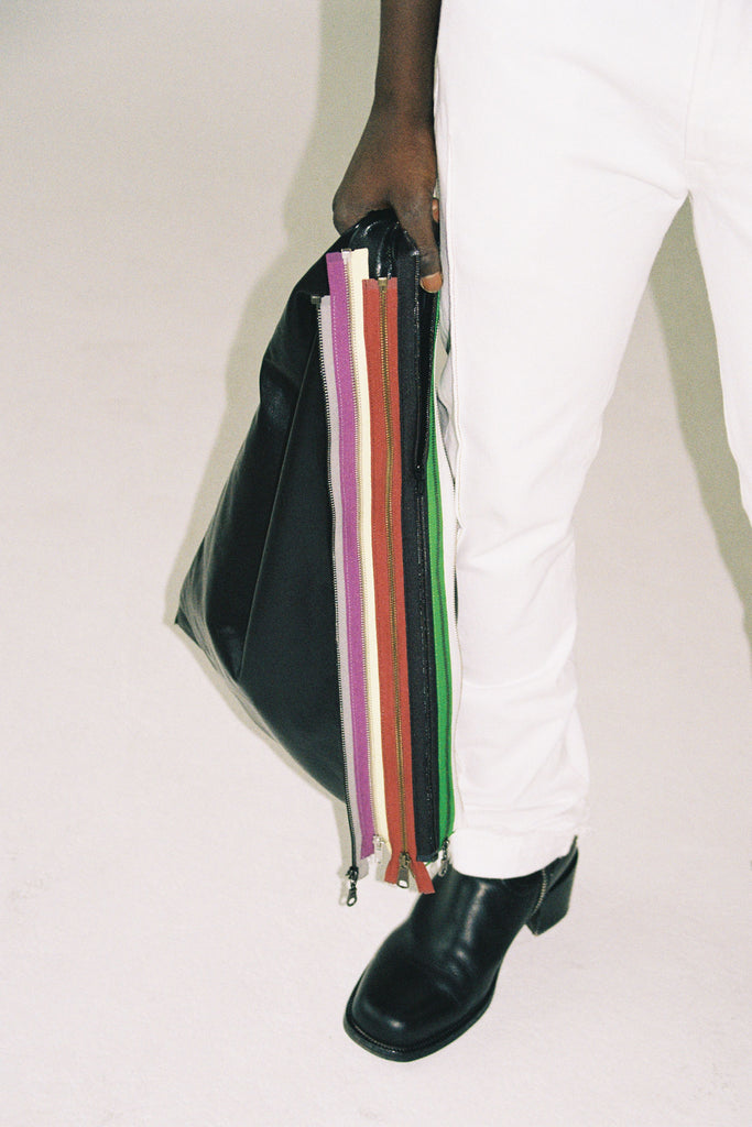 Black Nappa Triangle Zip Tote Bag