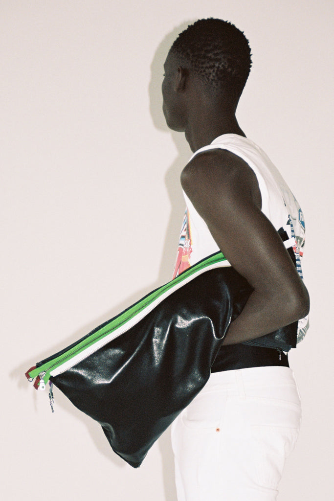 Black Nappa Triangle Zip Tote Bag
