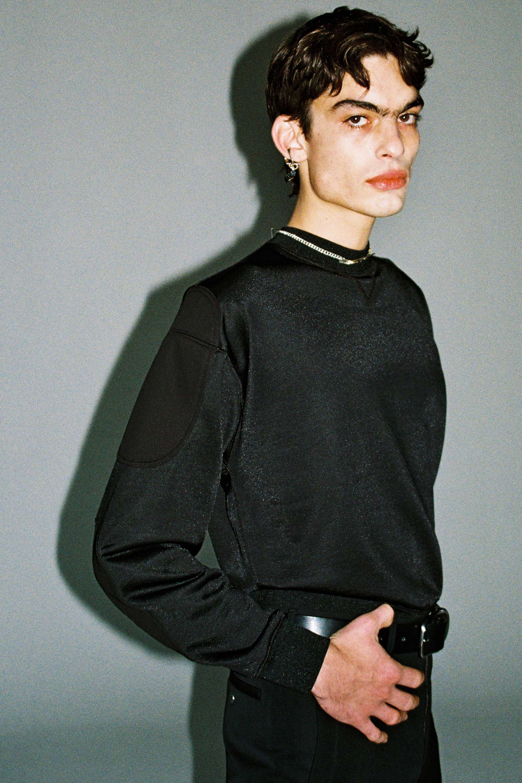 Black Polyester Cotton Strong Arm Padded Sweatshirt