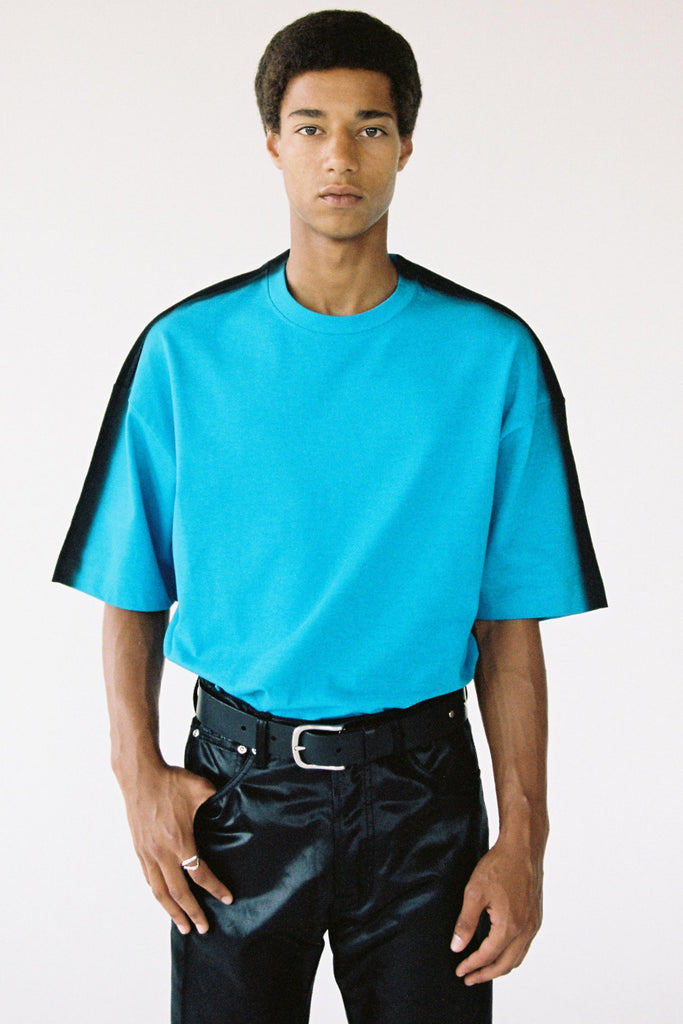Blue Cotton Spray Printed Square XY-plane T-Shirt