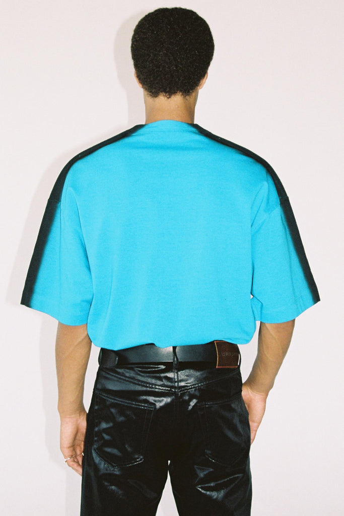 Blue Cotton Spray Printed Square XY-plane T-Shirt