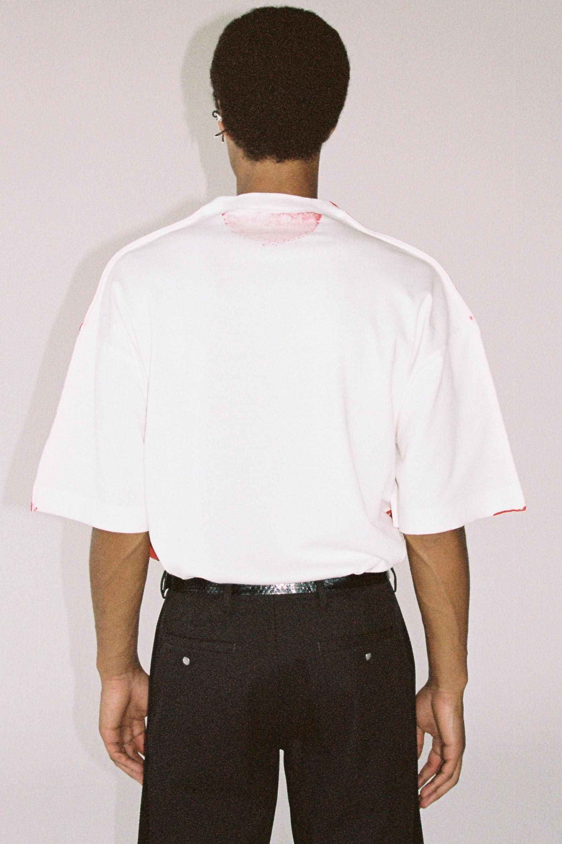 Red Cotton Spray Printed Square XY-plane T-Shirt