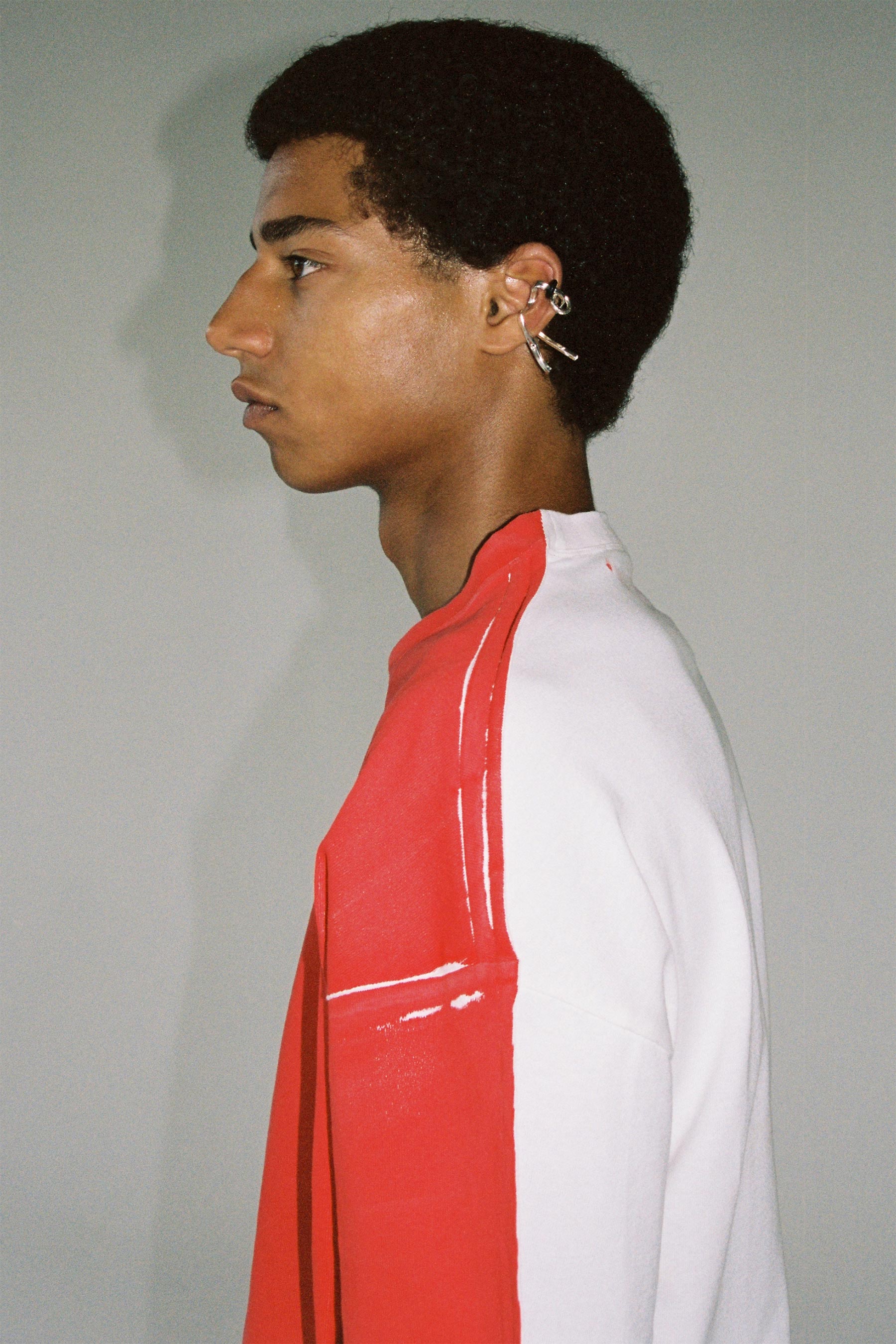 Red Cotton Spray Printed Square XY-plane T-Shirt
