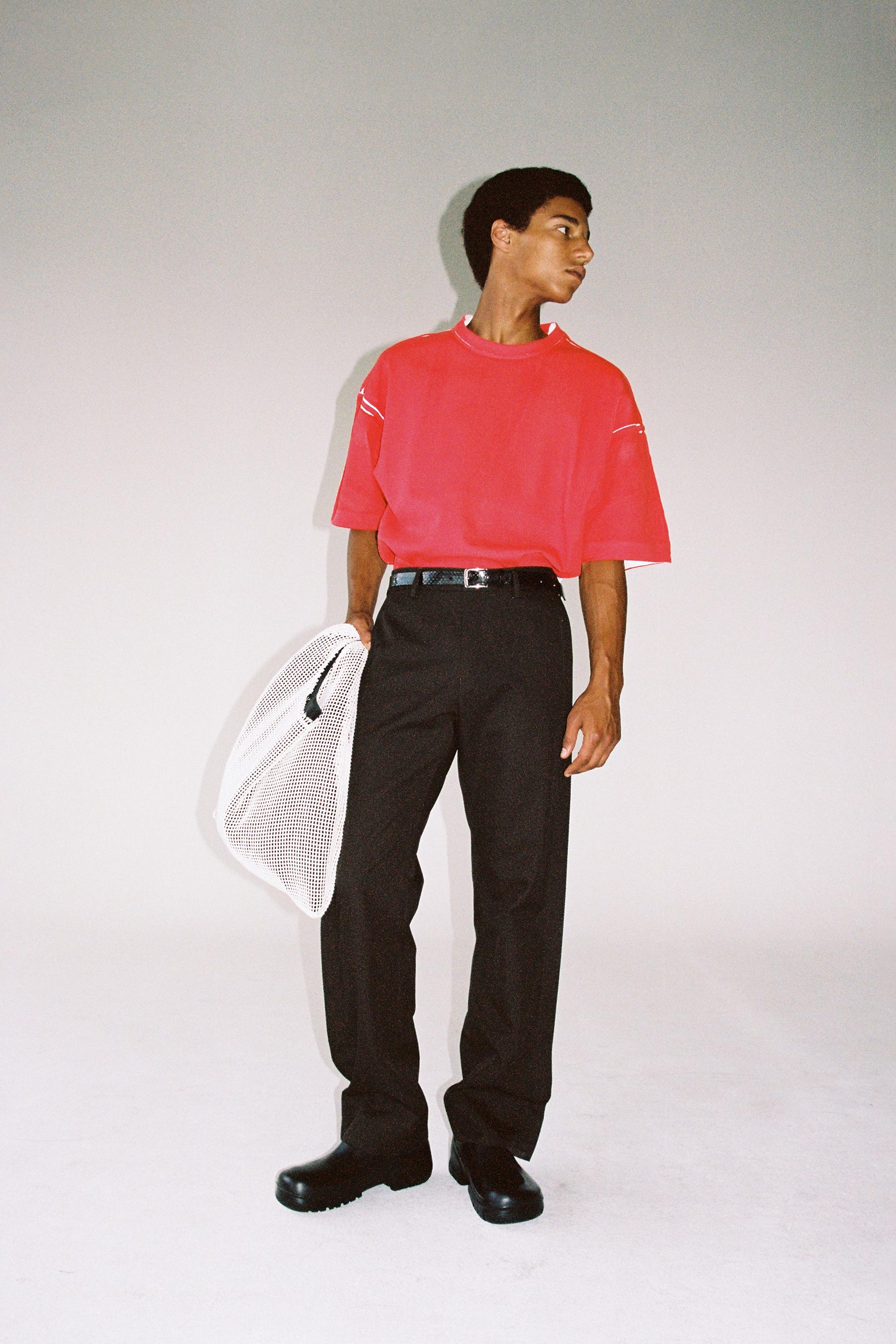 Red Cotton Spray Printed Square XY-plane T-Shirt