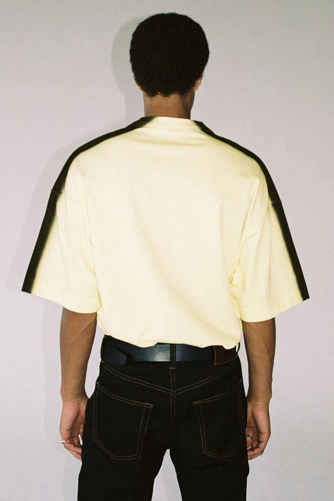 Yellow Cotton Spray Printed Square XY-plane T-Shirt