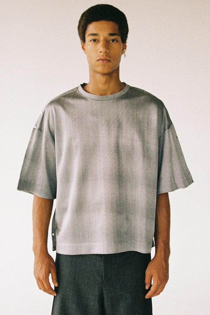 Silver Polyester Nylon Square XY-plane T-Shirt with Studs