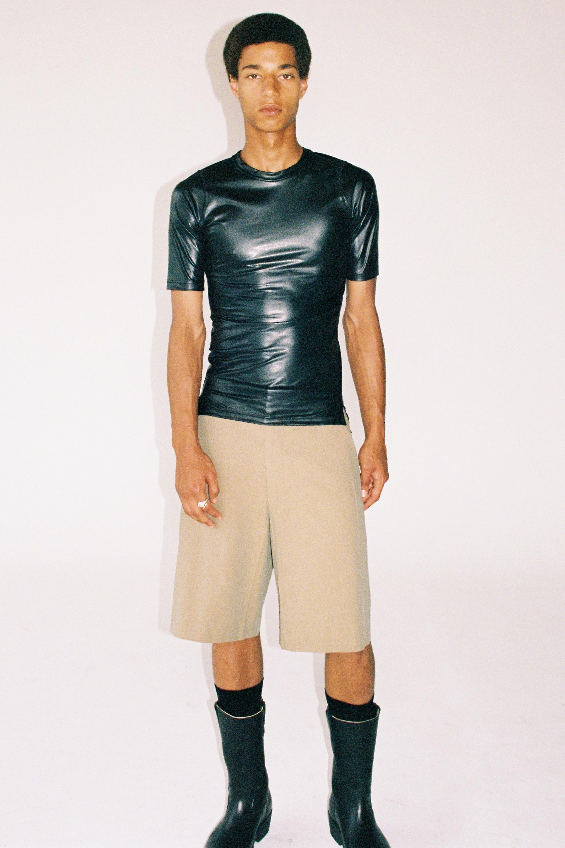Black Second Skin Polyamide Faux Leather Short Sleeve Body Tight