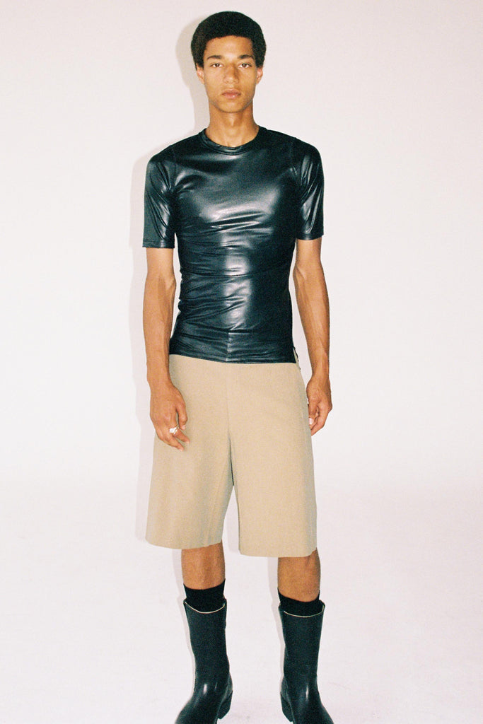 Black Second Skin Polyamide Faux Leather Short Sleeve Body Tight