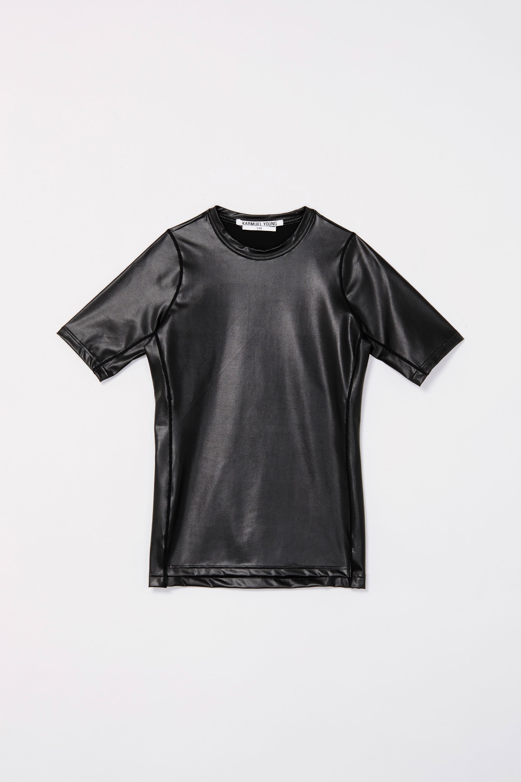 Black Second Skin Polyamide Faux Leather Short Sleeve Body Tight