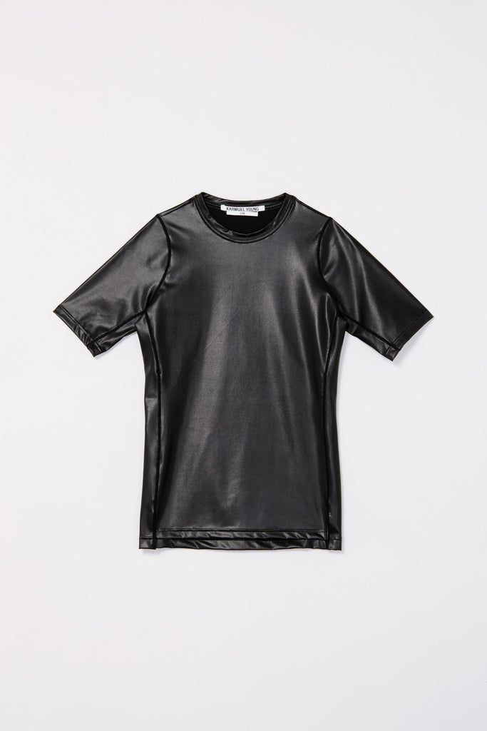 Black Second Skin Polyamide Faux Leather Short Sleeve Body Tight