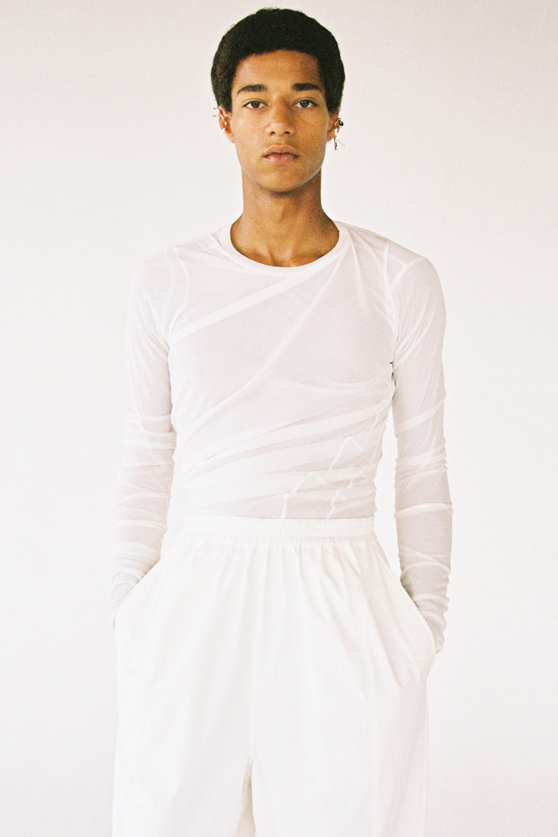 White Double Second Skin Twisted Long Sleeved Body Tight
