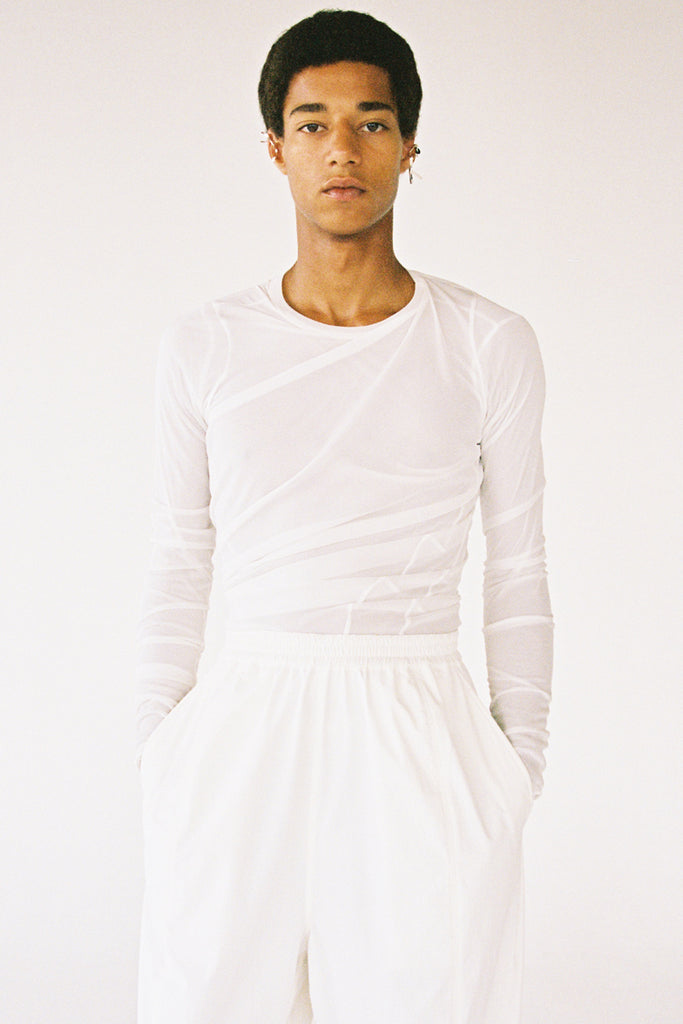 White Double Second Skin Twisted Long Sleeved Body Tight