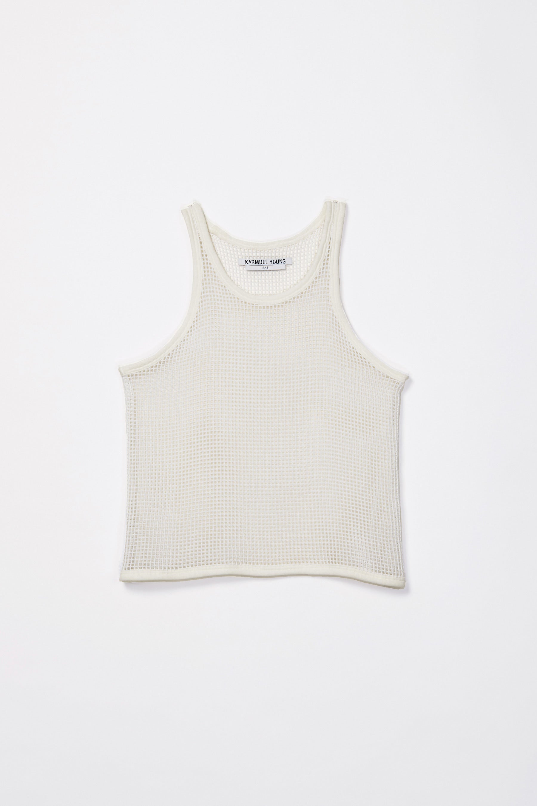 White Cotton Square Mesh Rectangle Tank Top
