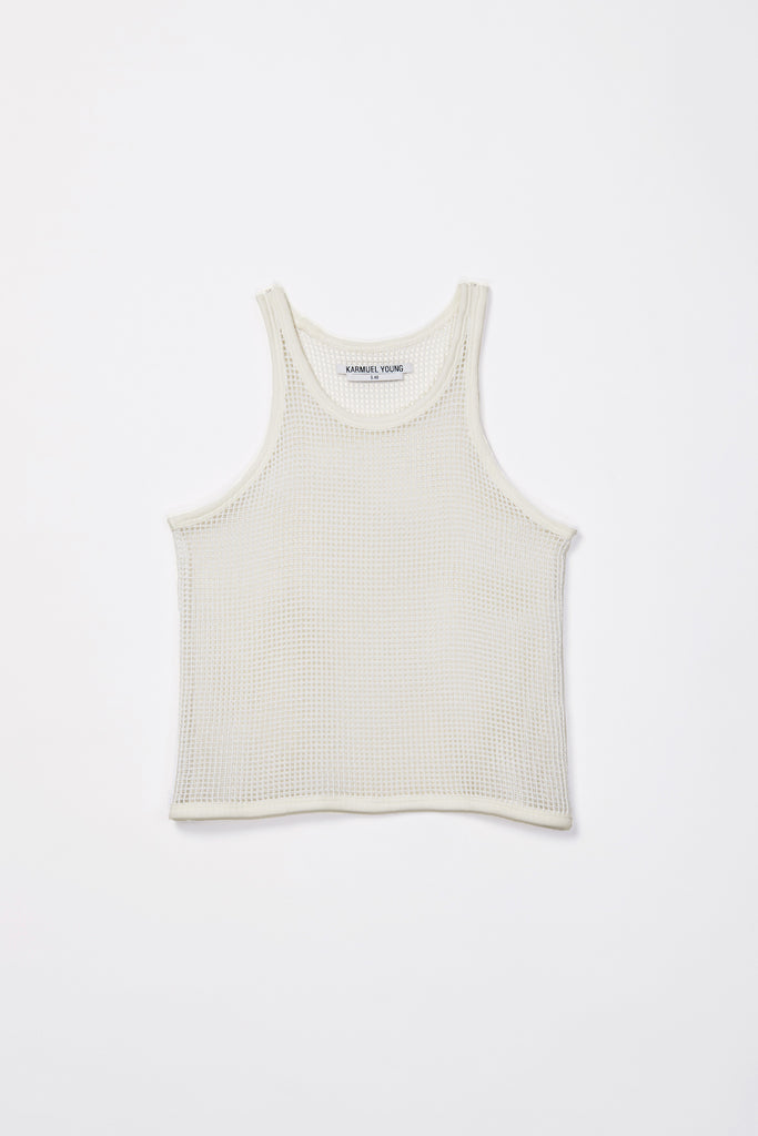 White Cotton Square Mesh Rectangle Tank Top