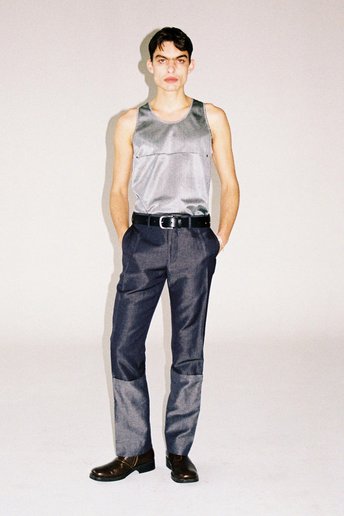 Silver Polyester Nylon Square Tank Tops with Studs