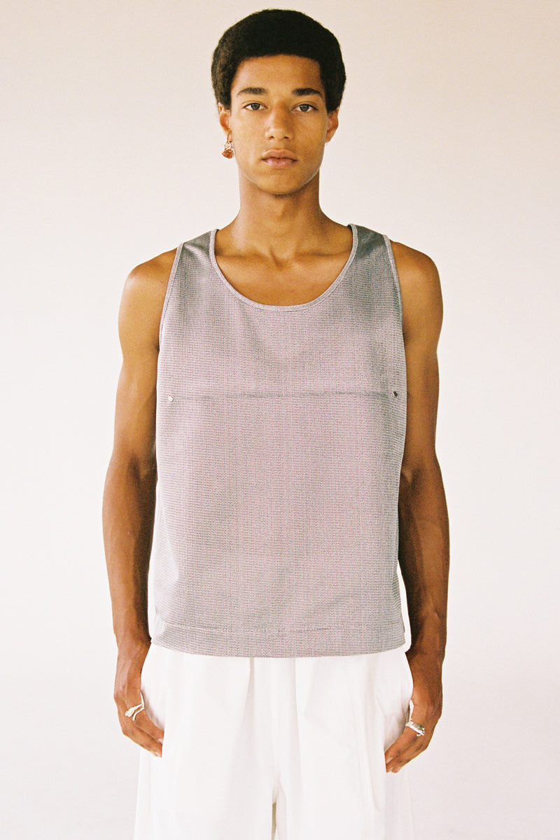 Silver Polyester Nylon Square Tank Tops with Studs