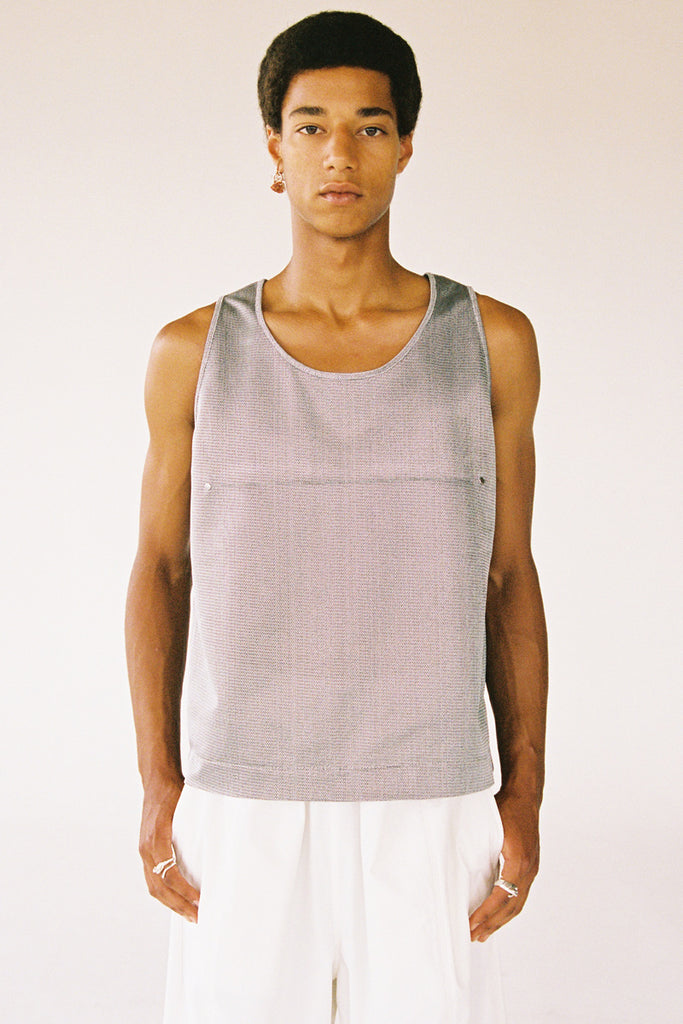 Silver Polyester Nylon Square Tank Tops with Studs