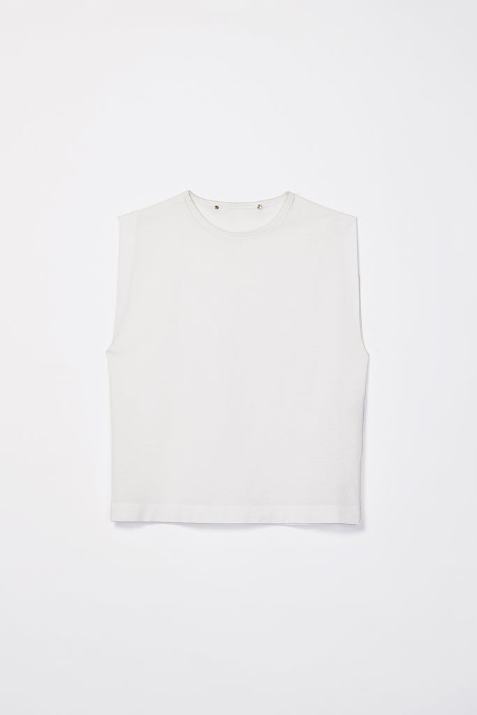 White Cotton Polyester Square Tank Tops with Adjustable Neckline