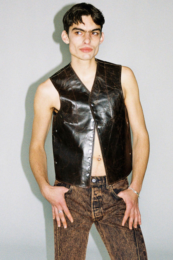 Brown Oil Rustic Finish Goat Leather Vest