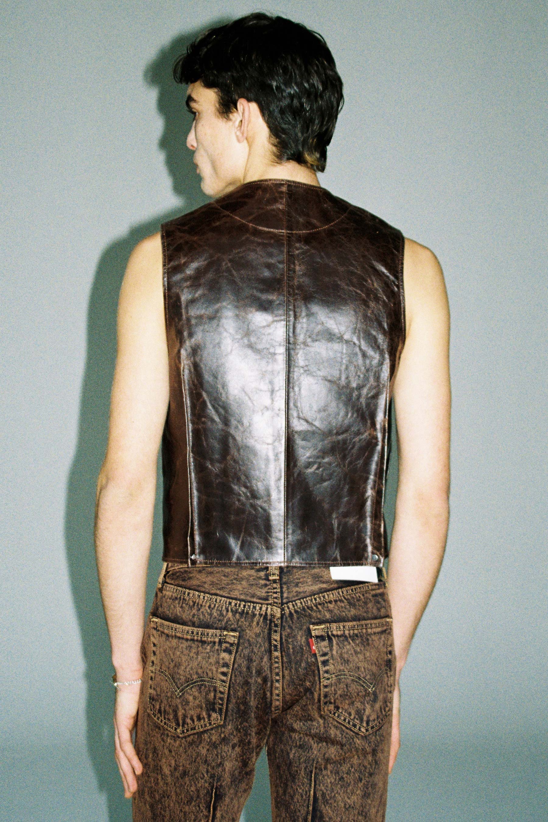 Brown Oil Rustic Finish Goat Leather Vest