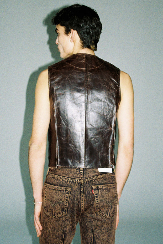 Brown Oil Rustic Finish Goat Leather Vest