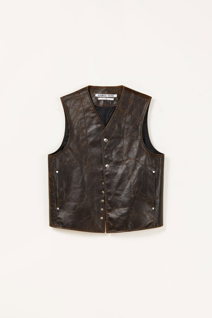 Brown Oil Rustic Finish Goat Leather Vest