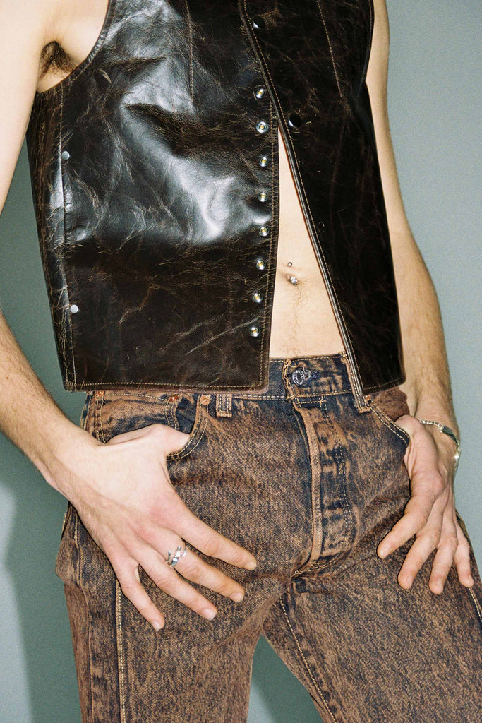 Brown Oil Rustic Finish Goat Leather Vest