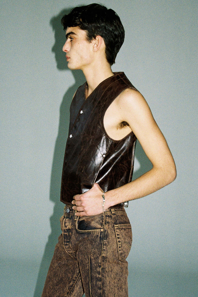 Brown Oil Rustic Finish Goat Leather Vest