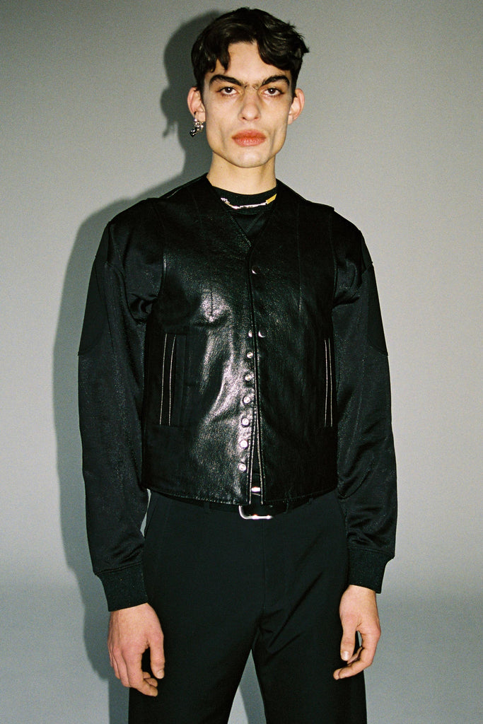 Black Goat Leather 2-way Pocket Vest