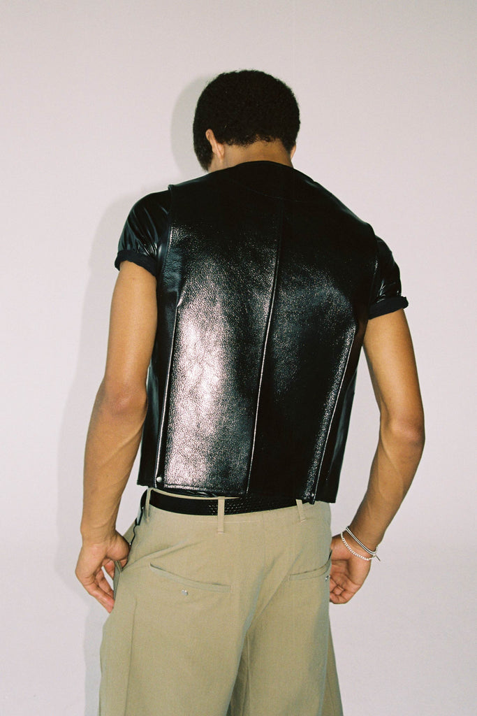 Black Goat Leather 2-way Pocket Vest