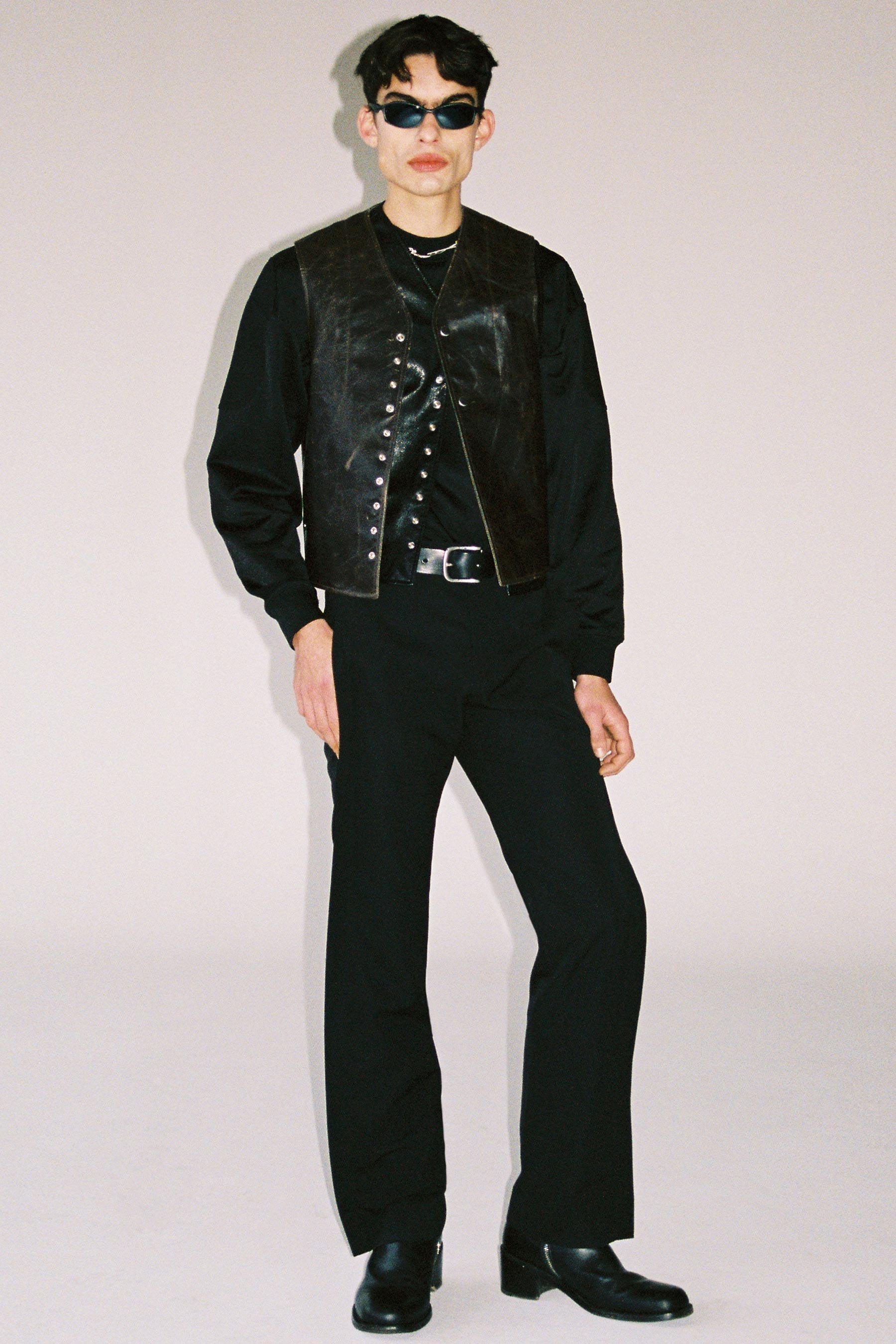 Black Goat Leather 2-way Pocket Vest