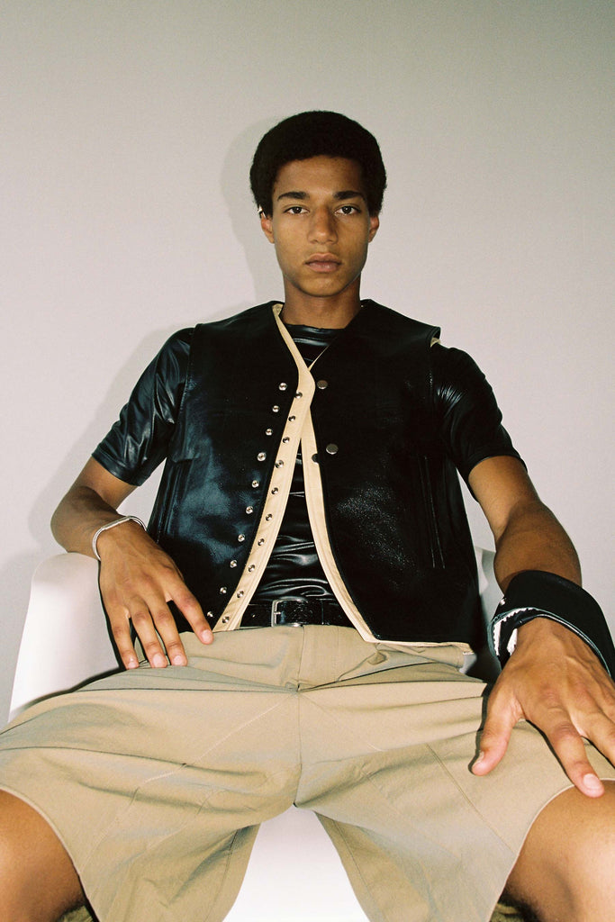 Black Goat Leather 2-way Pocket Vest