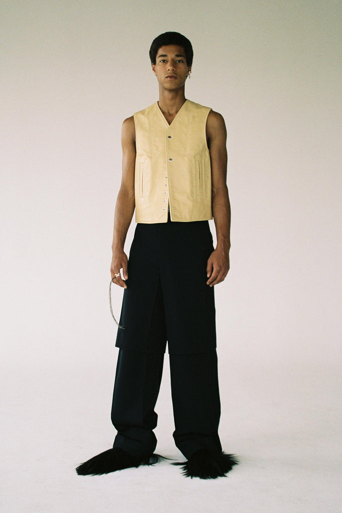 Beige Calf Leather 2-way Pocket Vest