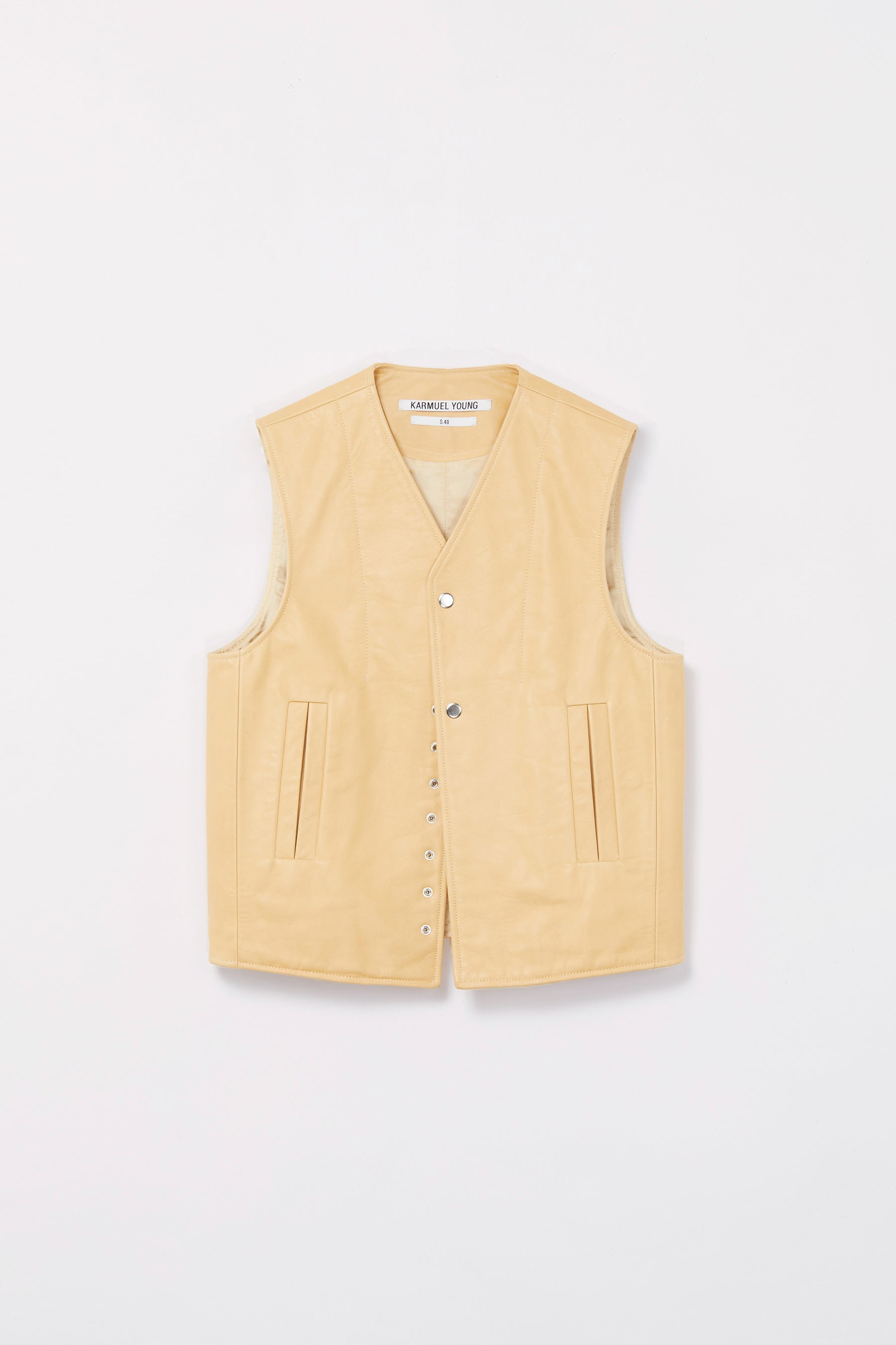 Beige Calf Leather 2-way Pocket Vest