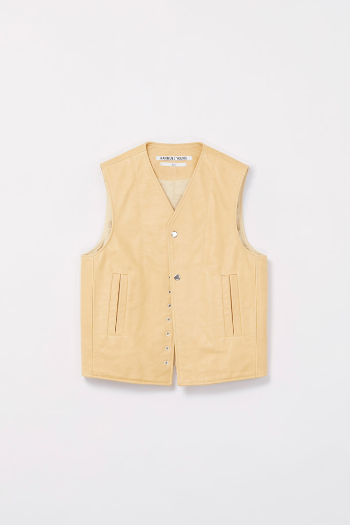 Beige Calf Leather 2-way Pocket Vest
