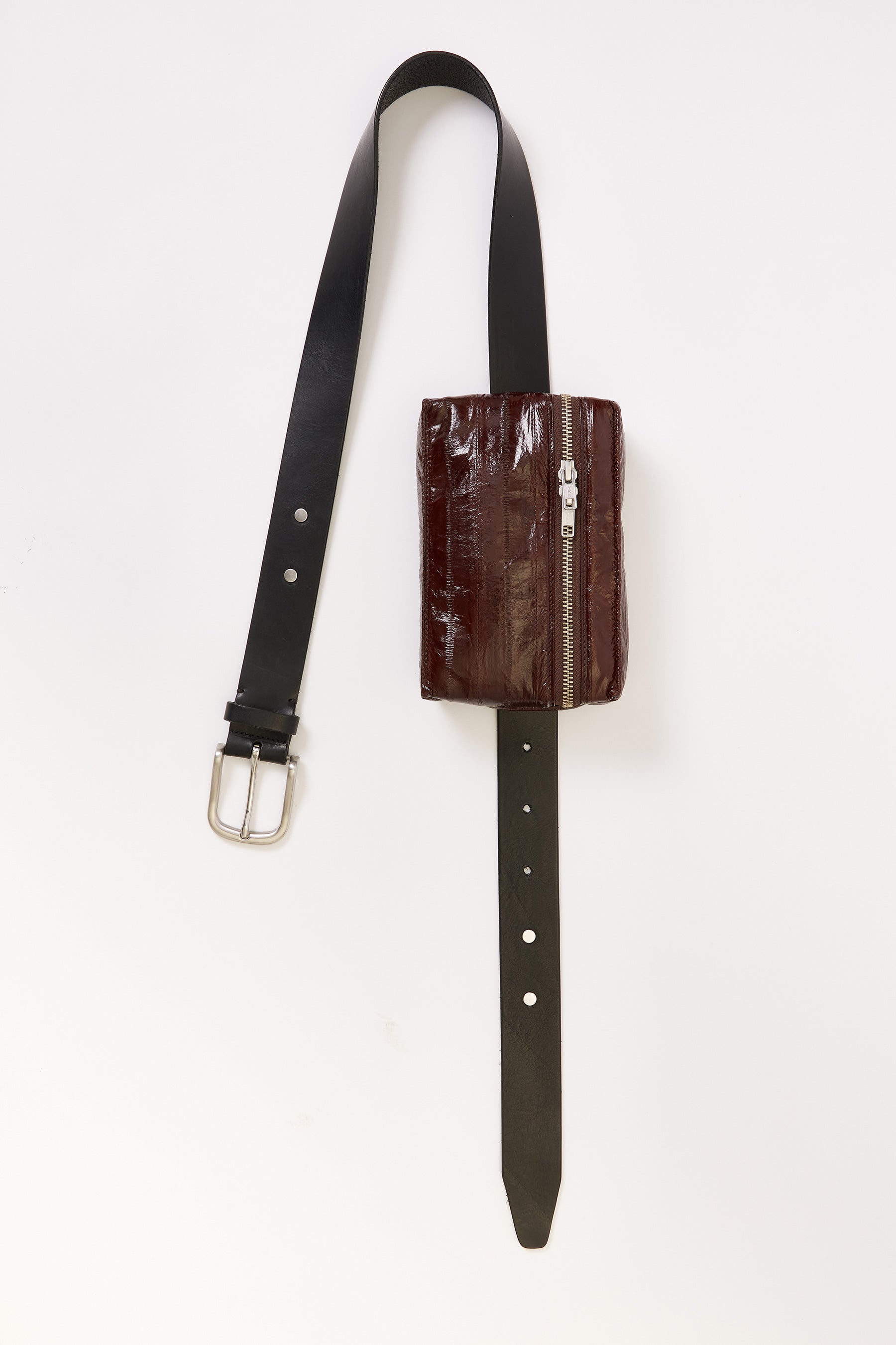 Brown Eel Skin Waist Bag with Calf Leather Belt