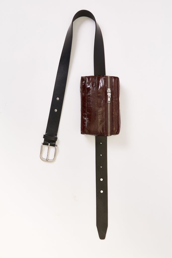 Brown Eel Skin Waist Bag with Calf Leather Belt