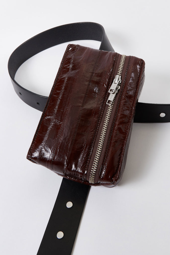 Brown Eel Skin Waist Bag with Calf Leather Belt