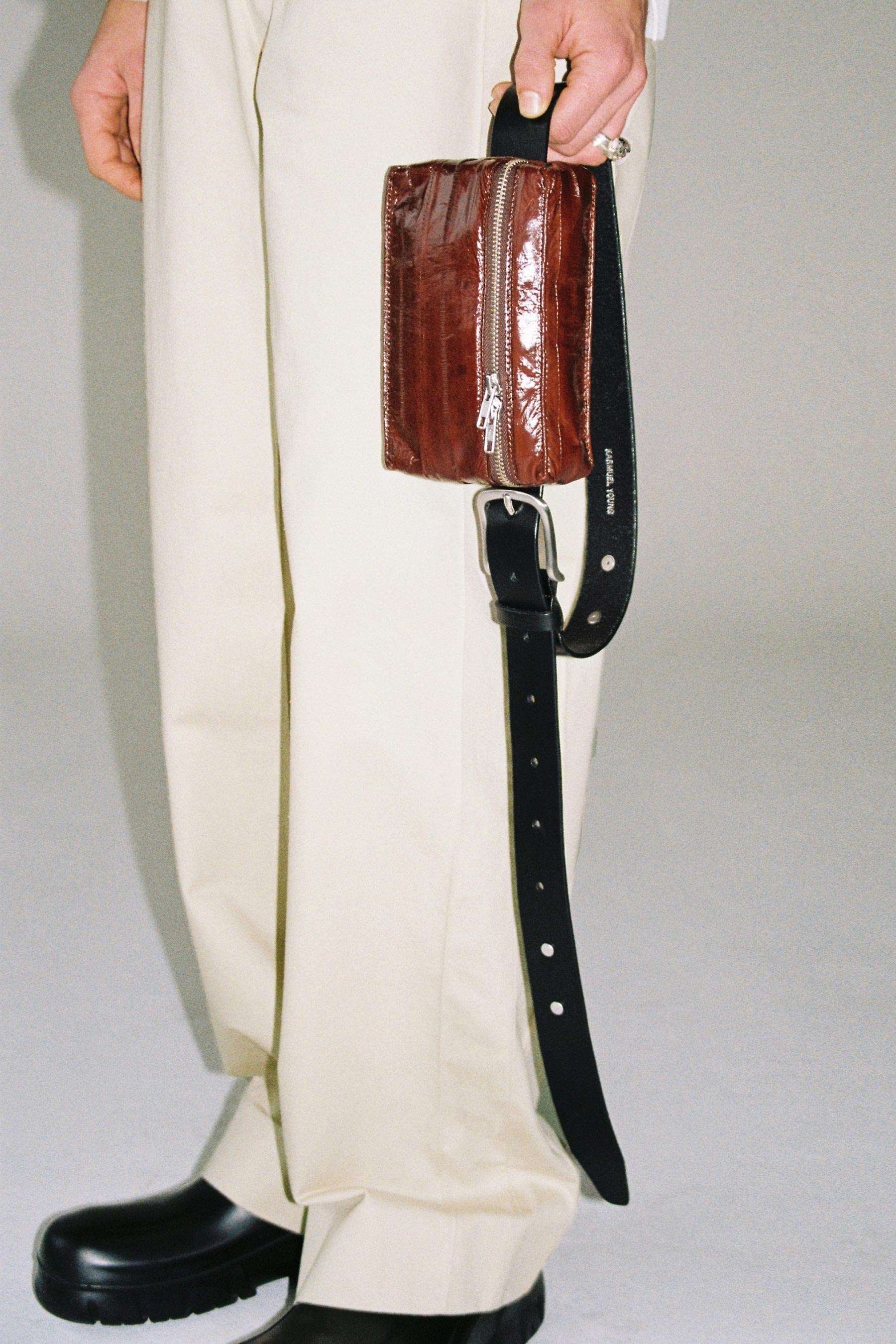 Brown Eel Skin Waist Bag with Calf Leather Belt