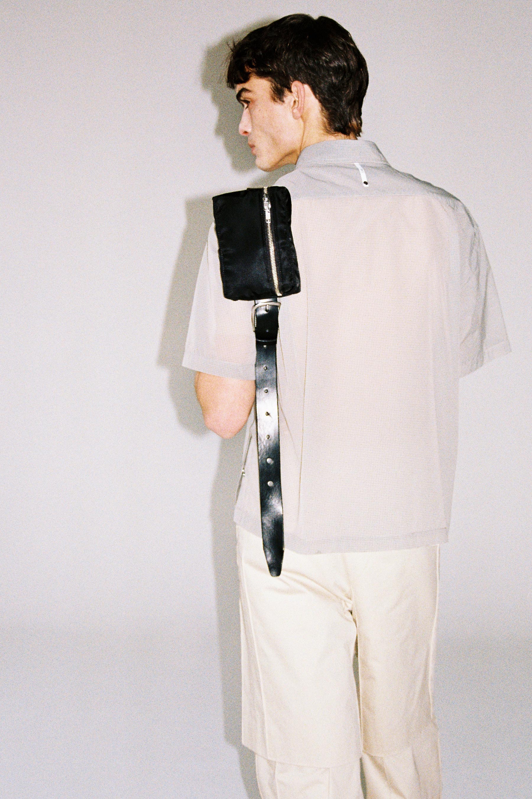 Black Nylon Waist Bag with Calf Leather Belt