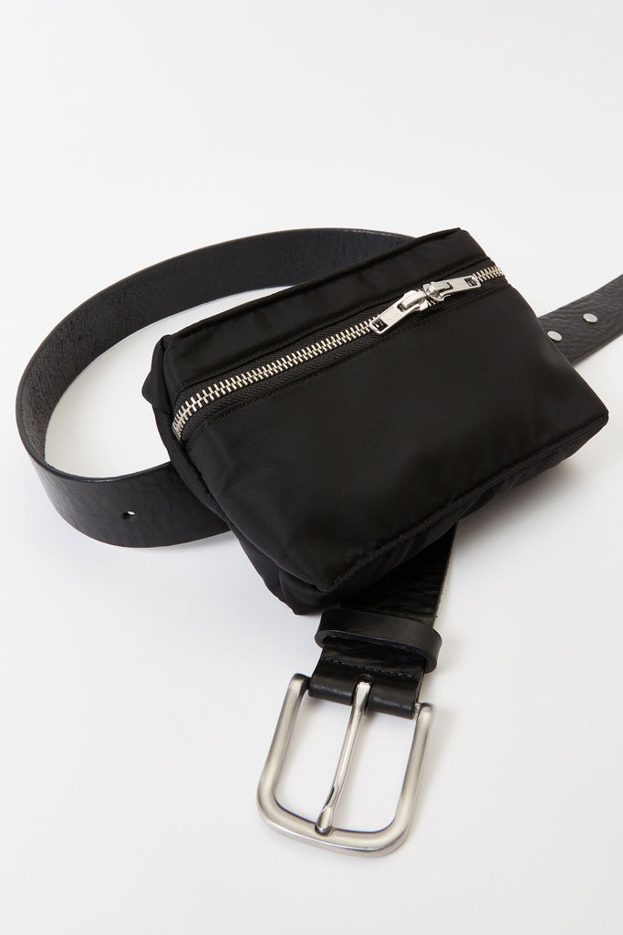 Black Nylon Waist Bag with Calf Leather Belt