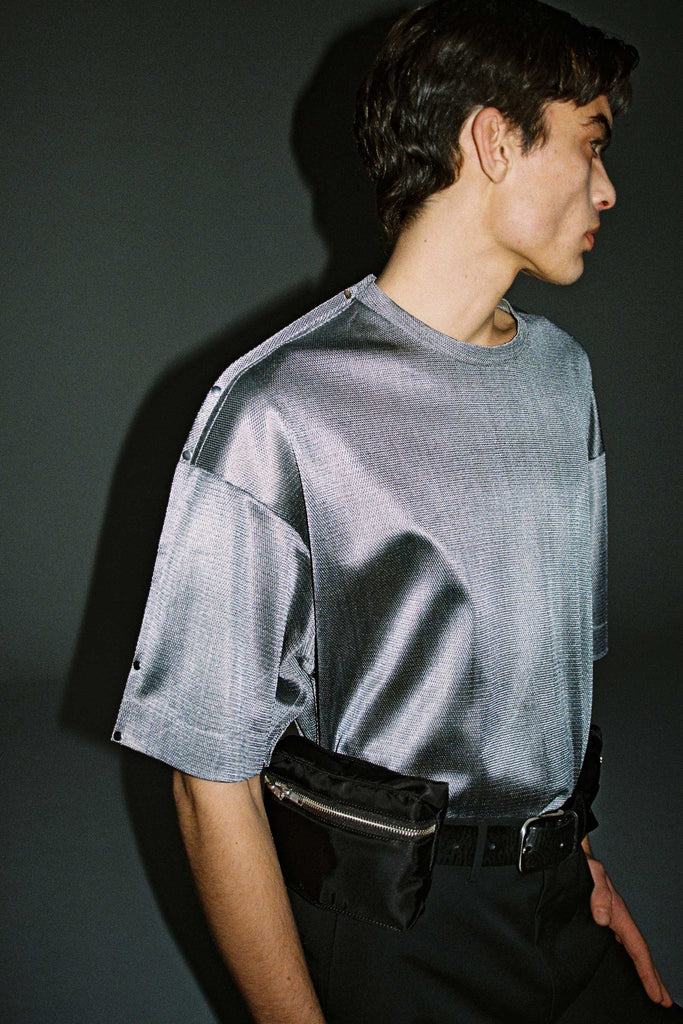 Black Nylon Waist Bag with Calf Leather Belt