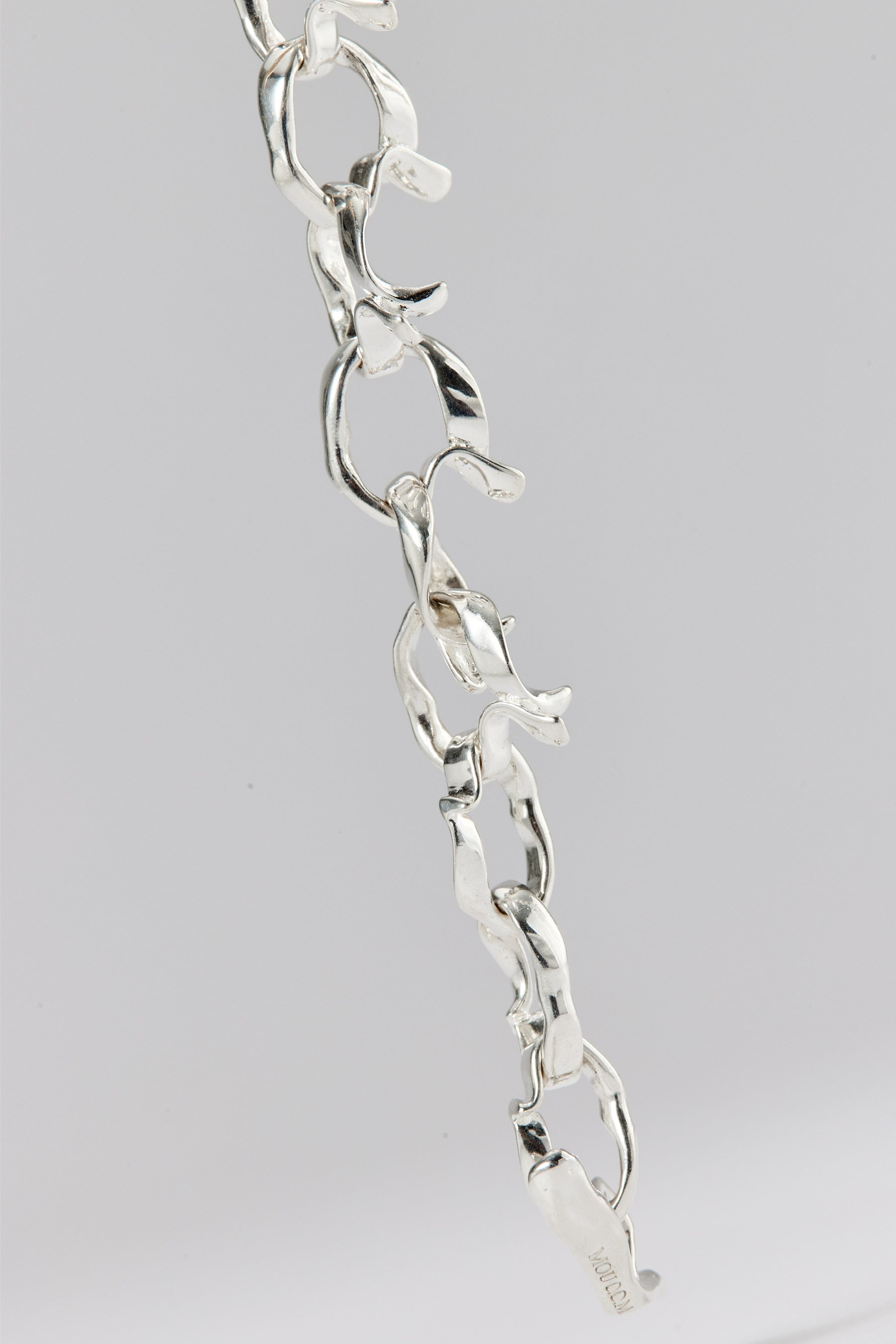 Hammer-crafted Silver Link Bracelet, Slim
